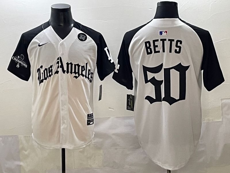 Men 2025 Los Angeles Dodgers #50 Betts White black Five generations Joint Name Nike MLB Jersey style 5269